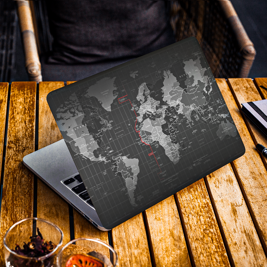 Black & White World Map - Laptop Skin