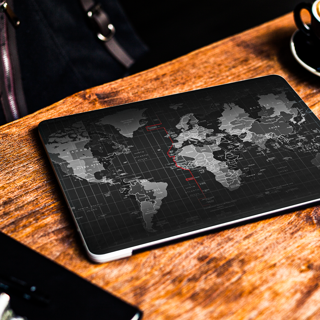 Black & White World Map - Laptop Skin