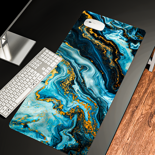 Blue Gold Marble - Desk Mat