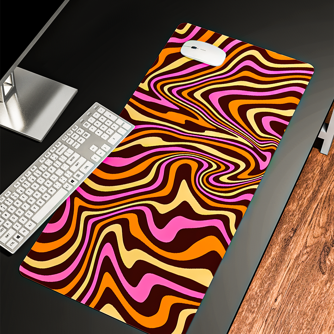 Pink And Dark Orange Psychedelic - Desk Mat