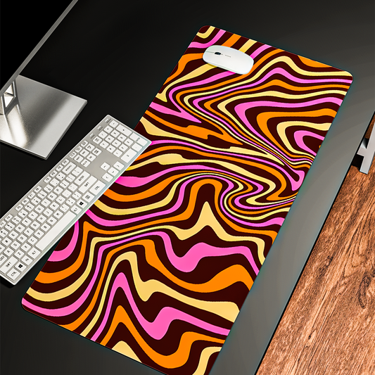 Pink And Dark Orange Psychedelic - Desk Mat